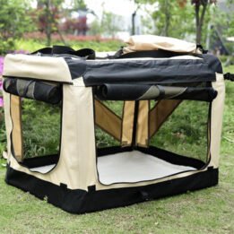 Large Foldable Travel Pet Carrier Bag with Pockets in Beige www.gmtproducts.com