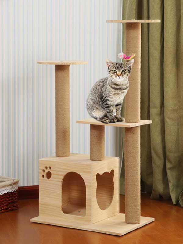 Torre de escalada para gatos, coluna de corda de cânhamo de pinho, escada, casa de gato 06-1163 www.gmtproducts.com