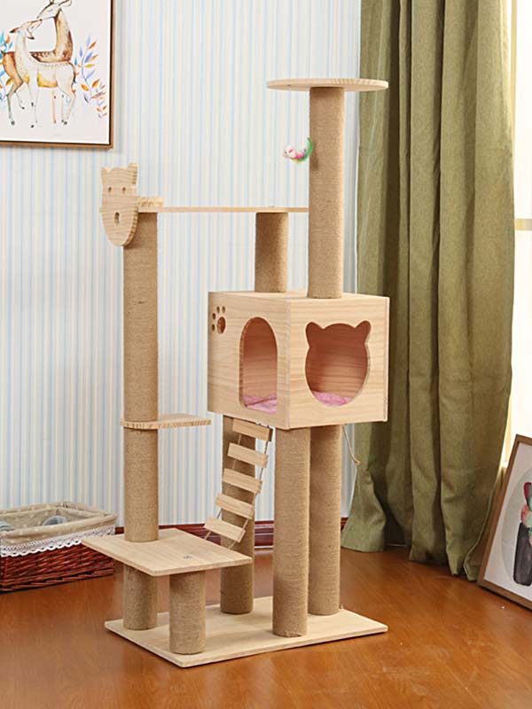 Torre de escalada para gatos, coluna de corda de cânhamo de pinho, escada, casa de gato 06-1164 www.gmtproducts.com