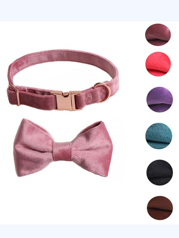 New Design Velvet Dog Bowknot Collar With Rose Gold Full Metal Buckle Leash Set 06-1607 www.gmtproducts.com
