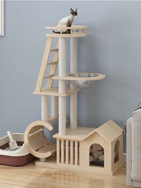 Árvore de gato moderna | Torre de gato de madeira OEM | Estrutura de escalada para gatos em madeira 105-213 www.gmtproducts.com