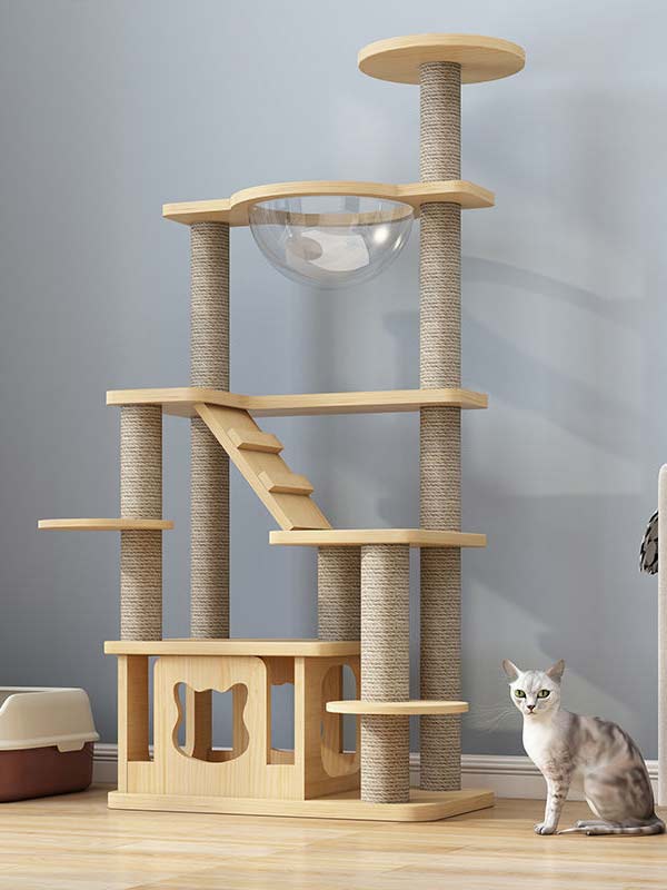 atacado-pinho-madeira maciça-placa multicamadas-gato-árvore-torre-gato-quadro de escalada para gatos-105-219 www.gmtproducts.com